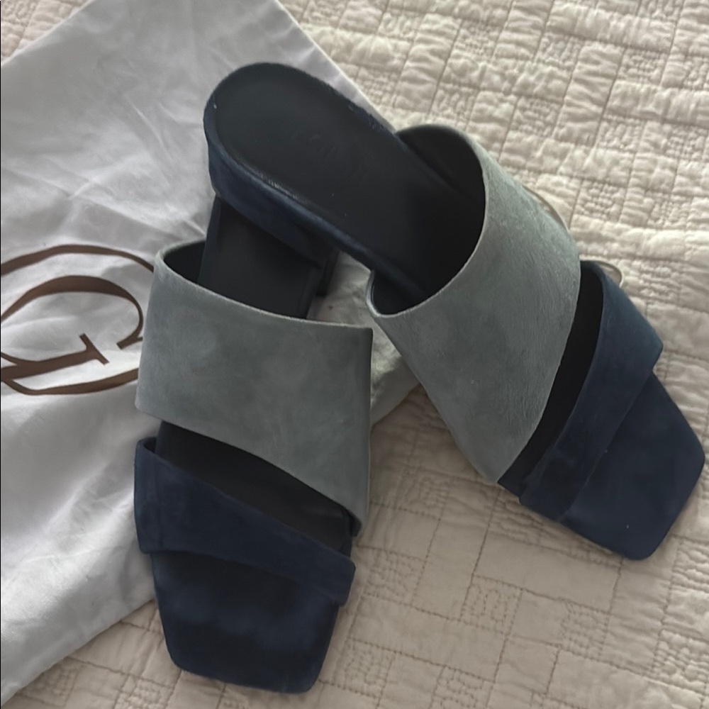 Elegant Blue and Light Blue Suede Women's Slide Sandals